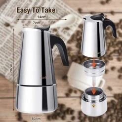 Cafetière Italienne, Cafetière Moka En INOX Cafetière à Pression 300ml Grande Contenance Compatible Avec Plaque à Induction Avec Poignée Ergonomique -Machine À Café 77659796 4