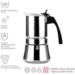 Cafetière Etnica 10 Tasses De Cafe Acier Inoxydable 18/10 Fagor -Machine À Café 82632632 2