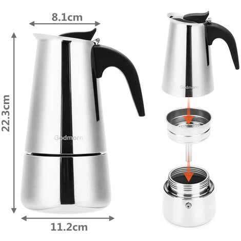 450ml Acier Inoxydable Moka Espresso Cafetière Percolateur Cuisinière 10 6 450ml Acier Inoxydable Moka Espresso Cafetière Percolateur Cuisinière 10 – Image 4