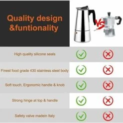 Cafetière Italienne 12 Tasses En Acier Inoxydable Compatible Tous Types De Feux 12 Tasses -Machine À Café 94399422 3