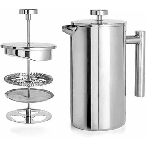 1 Litre (8 Tasses), Cafetière à Piston En Acier Inoxydable 304 à Double Paroi Lsolée, Cafetiere Piston Avec 1 Filtre Supplémentaire, Système De Filtration à 3 Niveaux, Argenté 3 1 Litre (8 Tasses), Cafetière à Piston En Acier Inoxydable 304 à Double Paroi Lsolée, Cafetiere Piston Avec 1 Filtre Supplémentaire, Système De Filtration à 3 Niveaux, Argenté