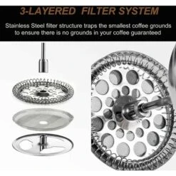1 Litre (8 Tasses), Cafetière à Piston En Acier Inoxydable 304 à Double Paroi Lsolée, Cafetiere Piston Avec 1 Filtre Supplémentaire, Système De Filtration à 3 Niveaux, Argenté 10 1 Litre (8 Tasses), Cafetière à Piston En Acier Inoxydable 304 à Double Paroi Lsolée, Cafetiere Piston Avec 1 Filtre Supplémentaire, Système De Filtration à 3 Niveaux, Argenté -Machine À Café 95859545 4