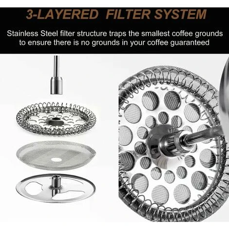 1 Litre (8 Tasses), Cafetière à Piston En Acier Inoxydable 304 à Double Paroi Lsolée, Cafetiere Piston Avec 1 Filtre Supplémentaire, Système De Filtration à 3 Niveaux, Argenté 6 1 Litre (8 Tasses), Cafetière à Piston En Acier Inoxydable 304 à Double Paroi Lsolée, Cafetiere Piston Avec 1 Filtre Supplémentaire, Système De Filtration à 3 Niveaux, Argenté – Image 4